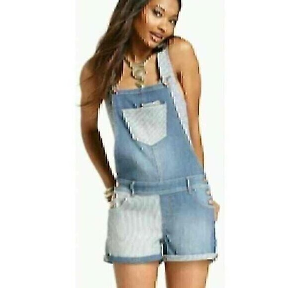 AMERICAN RAG JUNIORS Paneled Denim Short Overalls Shortalls Railroad Stripe 3 - Picture 1 of 10